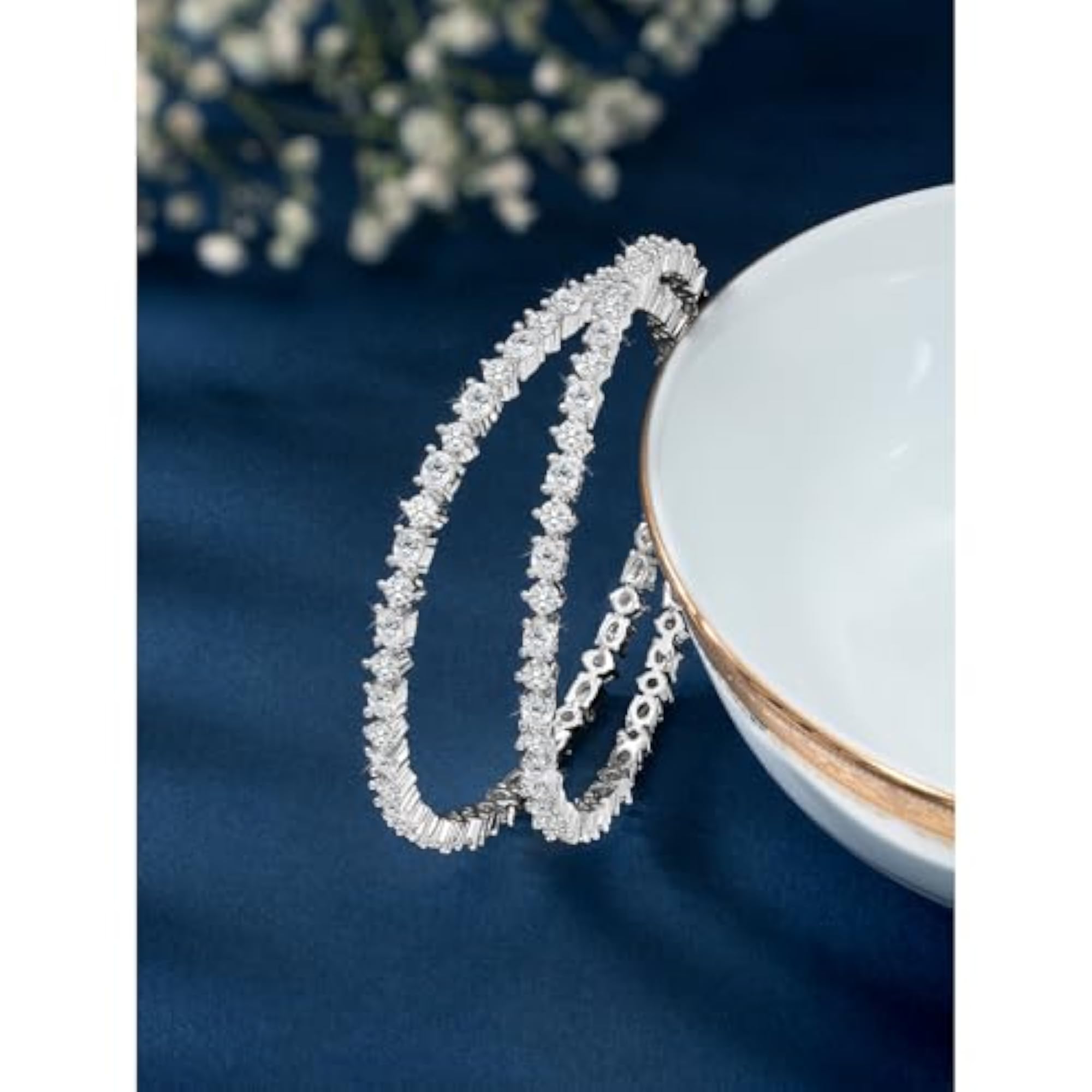 Silver Plated White Cubic Zirconia Studded Fancy Bangle Set